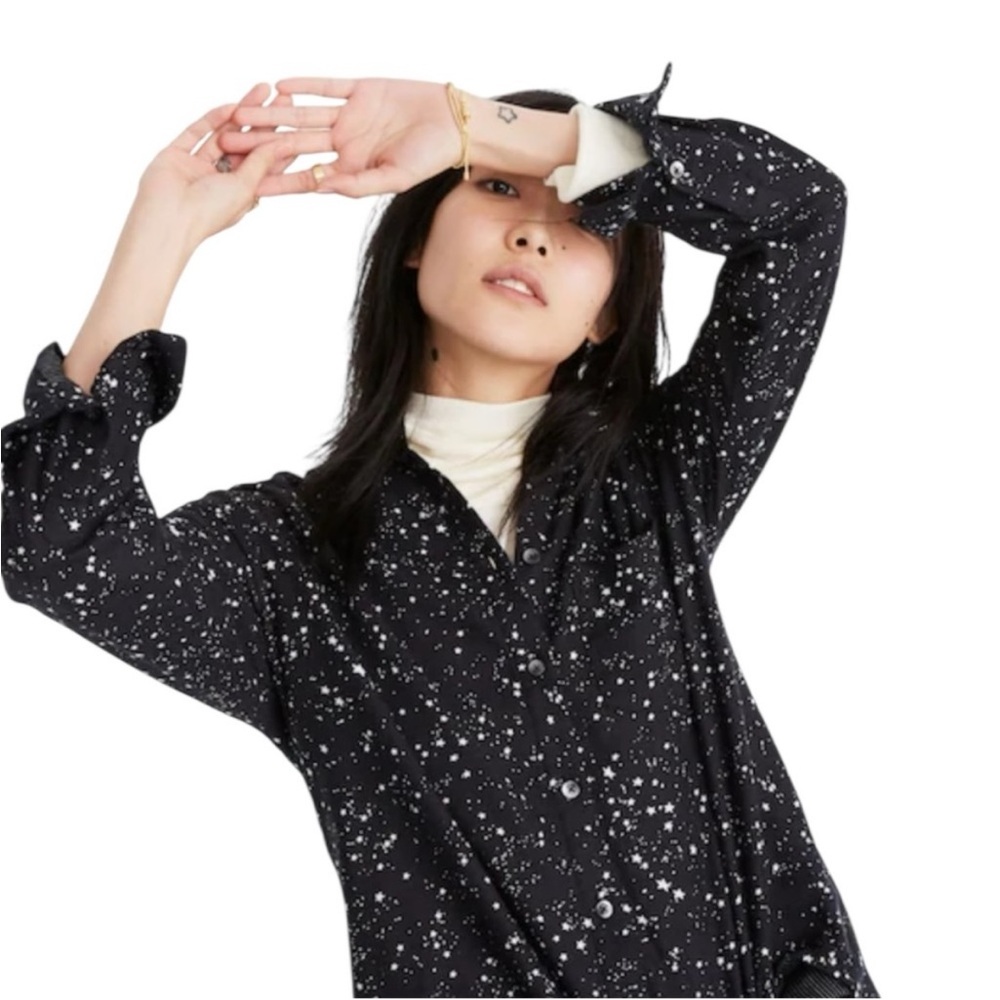 Madewell Black & White Oversized Ex-Boyfriend Flannel Shirt In Star Print XL
